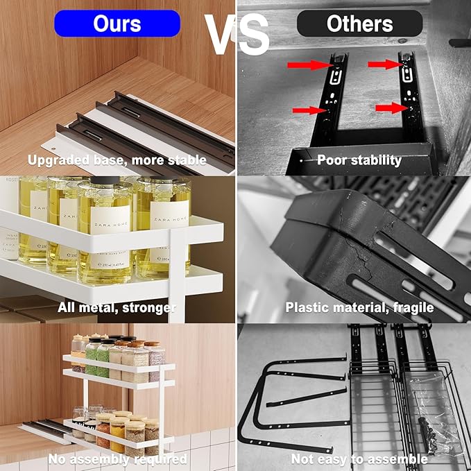 Mustorn 2 Pack Pull Out Spice Rack Organizer for Cabinet, 2 Tier Metal Slide Out Seasoning Organizer and Storage Heavy Duty Vertical Spice Rack Shelf Pullout for Kitchen Cabinets No Drilling (White)
