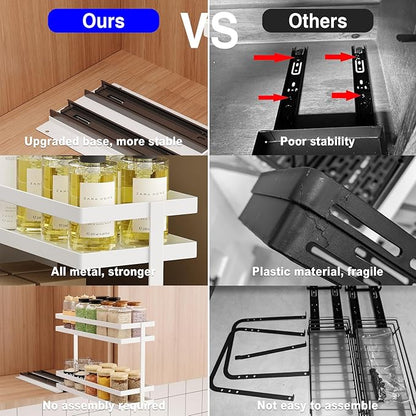 Mustorn 4 Pack Pull Out Spice Rack Organizer for Cabinet, 2 Tier Metal Slide Out Seasoning Organizer and Storage Heavy Duty Vertical Spice Rack Shelf Pullout for Kitchen Cabinets No Drilling (White)