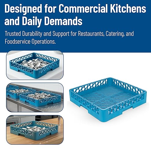 Carlisle FoodService Products OptiClean Combination Flatware Rack for Commercial Dishwashers – Open Bottom Grid Design, Holds Flatware, Ramekins, and Smallwares, 19.75" x 19.75", Blue