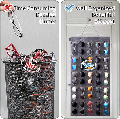 Sunglasses Organizer Storage- Hanging Eyeglasses Wall Pocket Mounted,Eyewear Display,25 Slots