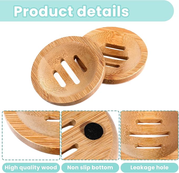 12 Pcs Bamboo Soap Dishes Wooden Soap Tray Soap Holder, Round Soap Dish for Bathroom, Shampoo Bar Holder for Shower Wood Soap Tray for Home Bathroom