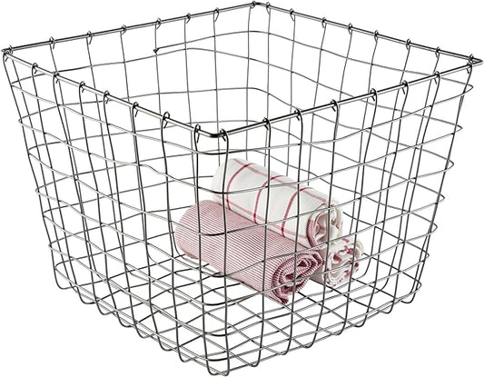 G.E.T. WB-304-MG Heavy Duty Iron Wire Utility Storage Bin/Basket, Square, 14" x 14" x 11"