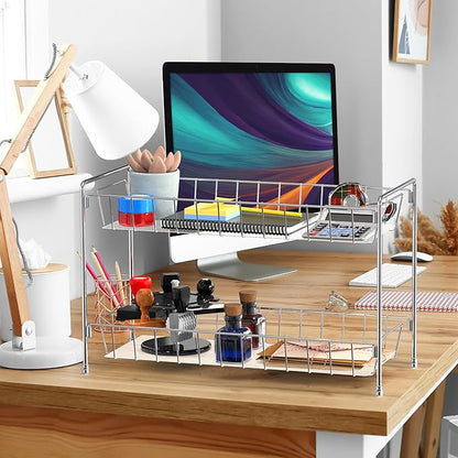 Simple Houseware 2-Tier Spice Rack Kitchen Organizer Countertop Shelf, Chrome