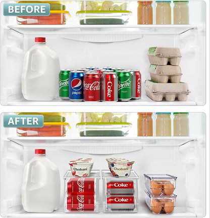 Sorbus Soda Can Organizer for Refrigerator & Egg Holder for Fridge Set, 1 Stackable Can Holder Dispenser Holds 12 Cans Each & 1 Egg Holders with Lid holds 14 eggs for Fridge, Pantry, Freezer, BPA-Free