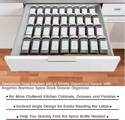 Bamboo Spice Rack Drawer Organizer - 8 Piece Set - 8" or 16" Wide