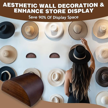 Cowboy Hat Holder Rack for Wall, 2 Pack Hat Hooks with Non-Damage Brim Design, Rustic Wood Hats Hanger on Wall to Keep Original Shape of Hats, for Home, Closet, Entryway, Cabin, Western Room Decor