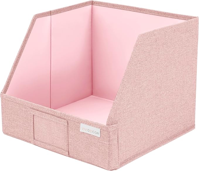 VIVIDECOR Open Front Trapezoid Closet Bins 12x12x10 – Easy Access Shelf Organizer for Clothes, Sweaters, Nursery Storage – Pink, 3 Pack