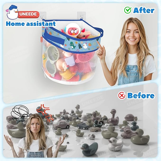 UNEEDE Dino Print Bath Storage,4.15 Gallons Bathtub Storage Organizer,Bath Holder for Bathtub Organizer and Storage,Quick Dry Bath Organizer,Mesh Shower Caddy,Blue Dinosaur Sutff