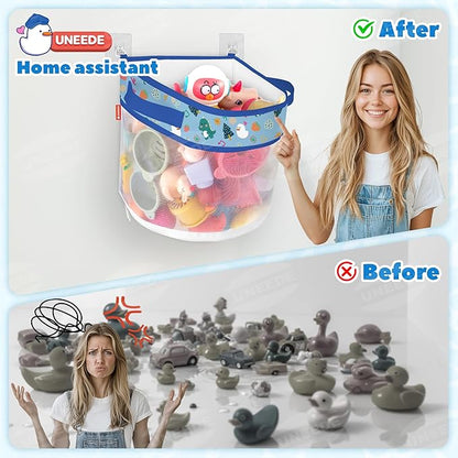 UNEEDE Dino Print Bath Storage,4.15 Gallons Bathtub Storage Organizer,Bath Holder for Bathtub Organizer and Storage,Quick Dry Bath Organizer,Mesh Shower Caddy,Blue Dinosaur Sutff