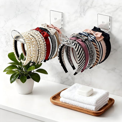 Headband Holder Wall Mount, 3-Pack Clear Acrylic Headband Organizer and Hair Tie Storage Rack, Wall-Mounted Display for Hair Accessories, Jewelry, Scarves for Women Girls