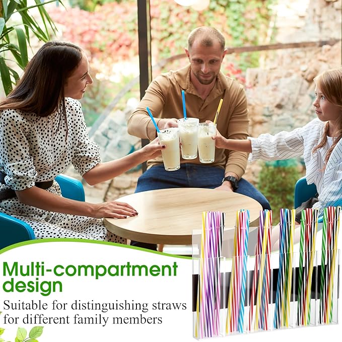 Honeydak Magnetic Acrylic Straw Holder for Cabinet Door with Adhesive Tapes and 5 Removable Partitions, Reusable Straw Organizer Storage Space-saving for Cabinet Door Fridge Kitchen(Clear,12 Inch)