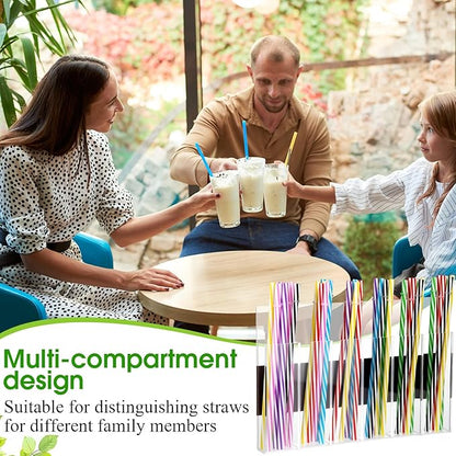 Honeydak Magnetic Acrylic Straw Holder for Cabinet Door with Adhesive Tapes and 5 Removable Partitions, Reusable Straw Organizer Storage Space-saving for Cabinet Door Fridge Kitchen(Clear,12 Inch)