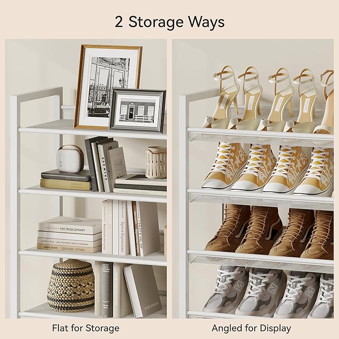 Nunsino Shoe Rack,12 Tier Metal Shoe Organizer,Max Holds 60 Pairs,Heavy Duty Shoes Shelf for Garage, Entryway, Closet,White