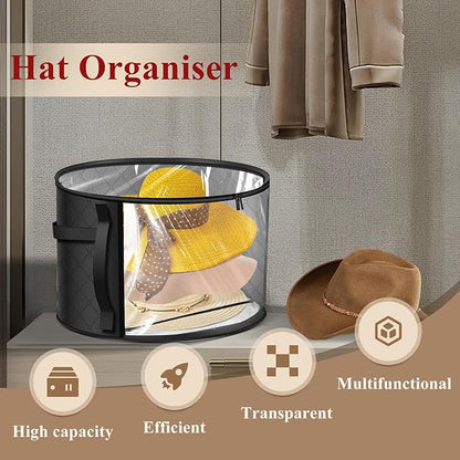 Oversized Clear Hat Storage Bag for Women, Closet Hat Boxes Organizer Bag with Dustproof Lids, Holds up to 7 Caps Cowboy Hat Organizer for Closet, Hat Carrier Case for Travel (Black)