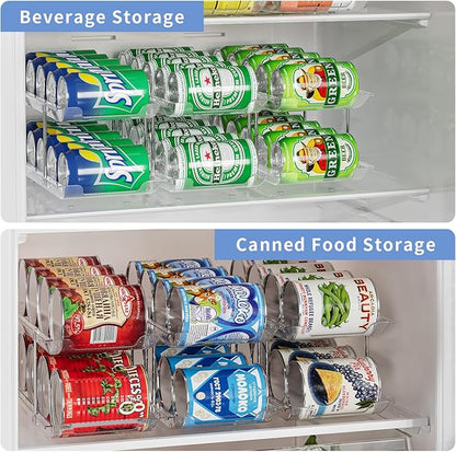 Jsyrjing Can Organizer for Pantry, Modular 2-Tier Can Dispenser with Flexible Combination Design, Clear Extra-Thick Durable 2-Pack Storage Rack for 48 Cans, Stackable for Cabinet, Fridge, Countertop