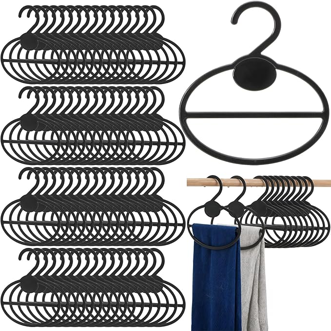 ZAVOOS 100 Pack Scarf Hanger, 5.5 Inch Plastic Scarf Organizer Space Saving for Closet, Black Multi-Functional Tie Belt Hanging Rack Holder Bulk for Multiple Scarves, Wardrobe Storage