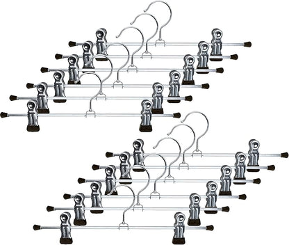 Mawa by Reston Lloyd Space-Saving Clothes Hanger for Pants and Skirts with Two Non-Slip Clips, Style K/30D, 12-Inch, Set of 12, Black