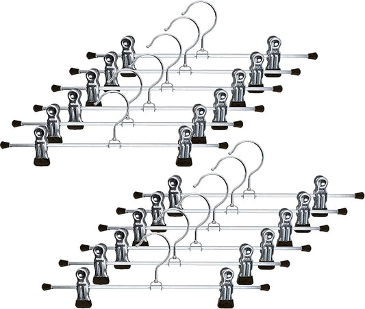 Mawa by Reston Lloyd Space-Saving Clothes Hanger for Pants and Skirts with Two Non-Slip Clips, Style K/30D, 12-Inch, Set of 12, Black