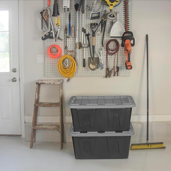 CX BLACK & YELLOW 27-Gallon Heavy Duty Storage Bins with Lids, Stackable Plastic Storage Bins with Weather-Resistant Design, Home Organization, 4 Pack (14.3H x 20.6W x 30.6D)