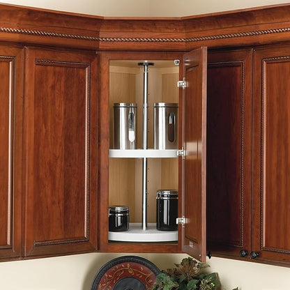 Rev-A-Shelf 24" Dual Full Circle Lazy Susan Organizer for Upper Corner Kitchen Cabinets, Plastic Home Storage 2 Tier Shelves, White, 6012-24-15-52