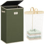 SOLEDI Laundry Hamper with Lid 100L Large & Tall Collapsible Laundry Basket, Clothes Hamper with Bag Removable Easy to Carry, Dirty Hampers for Bedroom, Bathroom, Dorm, College, Avocado