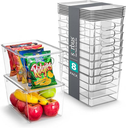 Sorbus 8-Pack Large Clear Plastic Storage Bins with Lids – Kitchen, Pantry, Fridge, Cabinet & Refrigerator Organizers