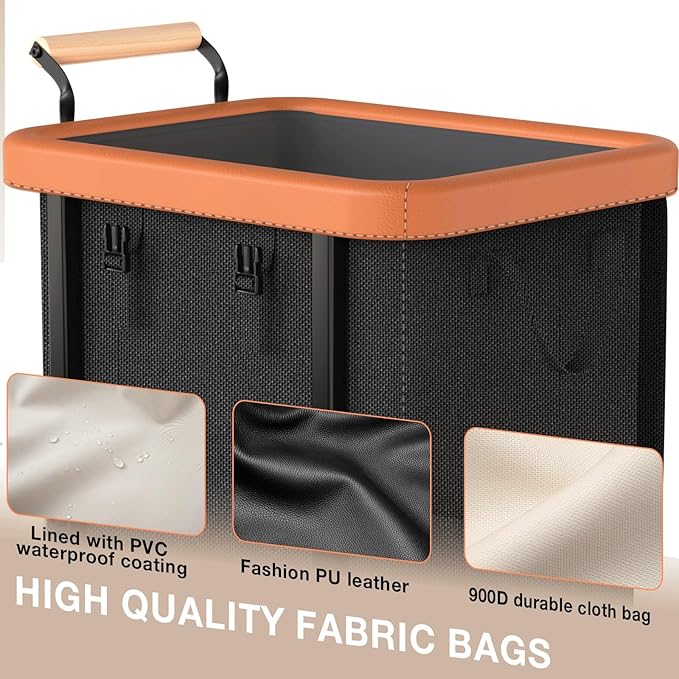 40 Gal (150L) Laundry Hamper with Lid, Leather Patchwork Laundry Basket with Rolling Lockable Wheels and Handle, Laundry Basket Organizer for Laundry Room, Bedroom and Bathroom,Laundry Room - Black