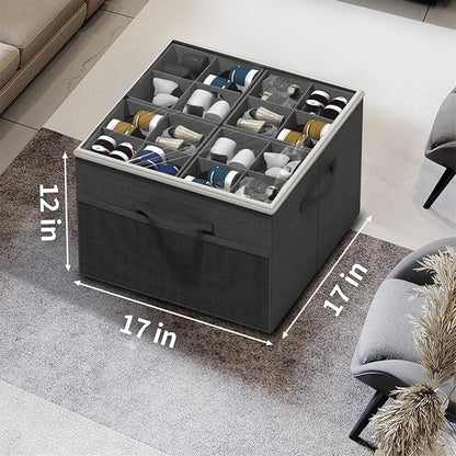 Aokeyee Shoe Organizer for Closet,2 Pack Foldable Shoe Storage Organizer Box Bin with Adjustable Dividers and Clear Cover, Fits up to 16-32 Pairs