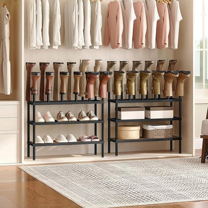 YATINEY Shoe and Boot Rack Organizer, Tall Boots Rack for Closet, Cowboy Shoes Storage, 4 Tier Shoe Racks Organizer Holds 14 Pairs, Black and Rustic Brown SS29BR