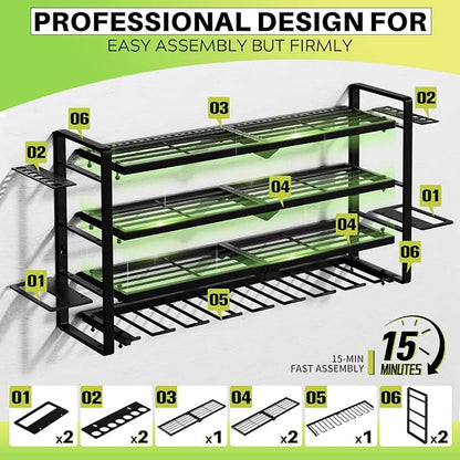 Hipidian Fathers Day Best Gifts for Daddy, Heavy Duty Power Tool Organizer Wall Mount- 400lb Capacity 4-Tier Storage Rack with 8 Drill Holders for Garage Tools, Birthday Gifts for Men Dad Husband