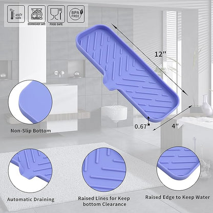 MicoYang Silicone Bathroom Soap Dishes with Drain Spout-Bathroom and Kitchen Sink Organizer,Sponge Holder,Dish Soap Tray,Perfect for Dispenser,Scrubber,Bottle on Sink or Counter-Light Purple 12"×4"