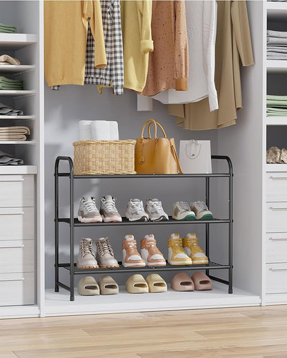 Kitsure Shoe Rack - Stainless Steel Shoe Organizer, Sturdy Shoe Rack for Closet and Front Door Entrance, Free Standing Shoe Shelf, Closet Organizers and Storage, 25.6" Wide - 3 Tier, Black