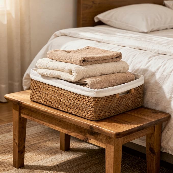 KOUBOO Laguna Rattan Shelf Basket with Liner, 18" x 14" x 6", Honey-Brown