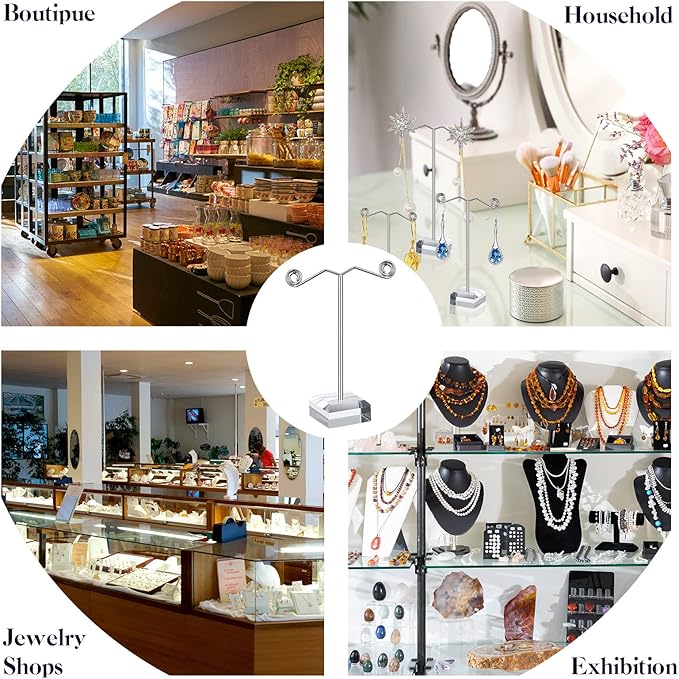 Macarrie 18 Pcs Metal Earring Holder T Bar Earring Display Stand Organizer Countertop Hanger Hanging Jewelry Towers with Acrylic Base(Clear)