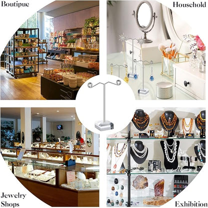 Macarrie 18 Pcs Metal Earring Holder T Bar Earring Display Stand Organizer Countertop Hanger Hanging Jewelry Towers with Acrylic Base(Clear)