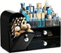 HBlife Makeup Organizer Countertop with Drawers, Vanity Organizers with Brush Holder, Bathroom Counter Organizer for Perfume, Nail Polishes, Lipsticks, Skincare and Eyeshadow Palettes, Black Silver