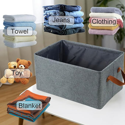 Fordonral 4 Pcs Fabric Storage Bins, Organization Baskets for Shelves, 15" Linen Closet Organizer with Handles, Metal Frame, Natural Color, Shelves Basket for Organizing, Gray