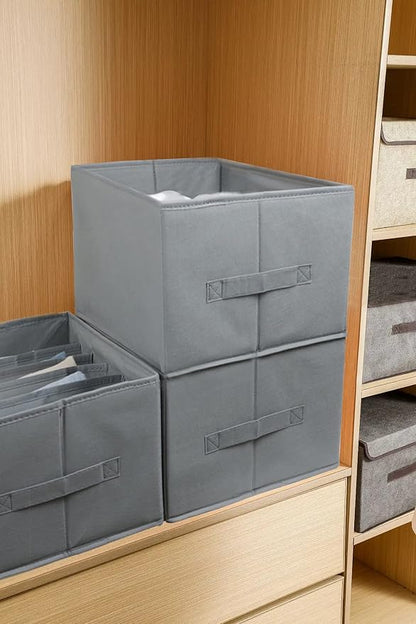 Fordonral Extra Large Clothes Closet Organizer 6 Compartments for Jean Sweater Sheets to Shirt - Divided Clothing Storage Boxes for Closet, Wordrobe, Bedroom, Shelf (4pc Gray)