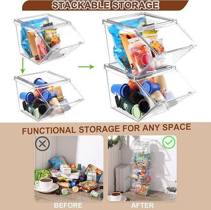 Yerliker 6 Pcs Clear Plastic Storage Bins with Lids Large Stackable Pantry Storage Organizer Bins Kitchen Organization Cabinet Organizers Ideal Containers for Fridge, Kitchen, Cabinets (Clear)