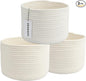XUANGUO Woven Cotton Storage Baskets - 3-Pack Round Bins (10x10x7'') for Shelves, Closets & Bookcases | Durable Rope Organizers for Nursery, Baby, Toys, Easter & More (white)