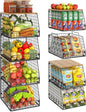 Jakyitvi 4 Pack Stackable Wire Baskets with Fixed Wooden Top, Vegetable Fruit Storage Bins for Onion Potato Snack, Pantry Baskets for Kitchen Cabinet Countertop, Pantry Organizers and Storage Rack