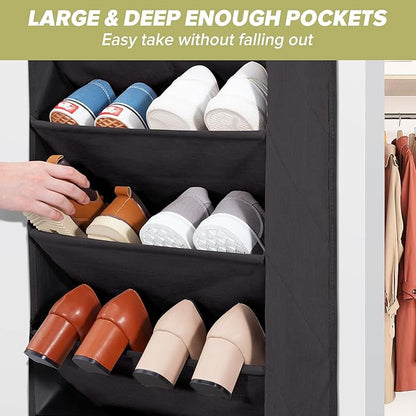 Door Shoe Organizer with 10 Extra Large Pockets, 23 Pairs Shoes Large Capacity Hanging Storage Organizer for Shoes, Diapers, Black, 8 Layers, 2-Pack