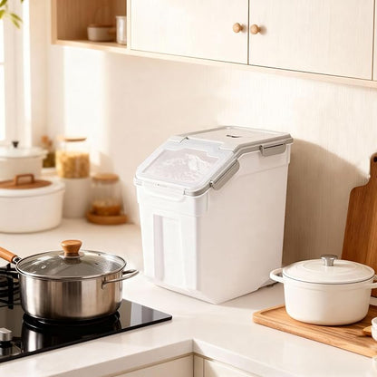 RUIAN 2Pcs Large Flour Storage Container Bin 50Lb Airtight Rice Storage Containers with Wheels Seal Locking Lid, BPA Free with Measuring Cup&Scoop for Flour, Rice, Grain 100LBS Total (Grey)