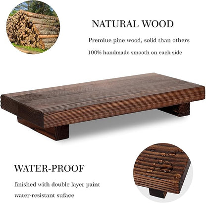 Bathroom Counter Organizer Wood Pedestal Stand Farmhouse Decorative Tray Soap Holder for Kitchen Decor, Large 10" x 4.5" - Drak Brown
