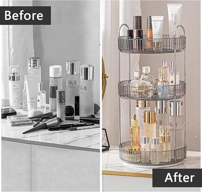 shuang qing Rotating Makeup Organizer for Vanity, Large Capacity Skincare Perfume Storage, Bathroom Counter Organizer, 360 Spinning Cosmetic Dresser Countertop Organizers (Gray, 3 Tier)