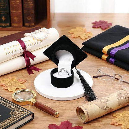 Amosfun Graduation Cap Shaped Ring Box Creative Jewelry Storage Box Ring Organizer Case Graduation for Celebration Party Supplies (Black)