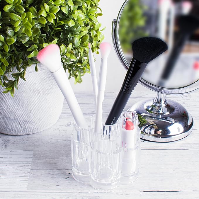 Super Z Outlet Clear Acrylic Flower Cosmetic and Makeup Nail Brush Lip Gloss Holder Compact Stand with 12 Slot Spaces Organizer