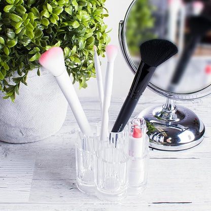 Super Z Outlet Clear Acrylic Flower Cosmetic and Makeup Nail Brush Lip Gloss Holder Compact Stand with 12 Slot Spaces Organizer
