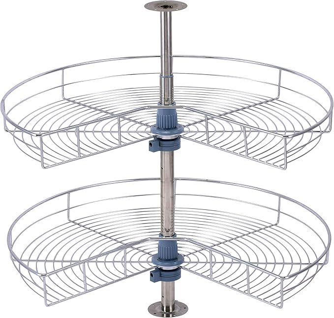 Dowell Base Cabinet Kidney Shape Dia.28 270° Lazy Susan, 2 Shelves, Kitchen Base Corner Cabinet Organizer (Chrome 4001 270 28)