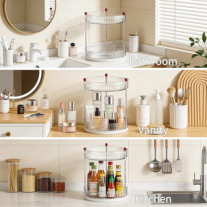 2Tier Transparent Rotating Skin Care Perfume Organizer Dresser Living Room Kitchen Storage Display Shelf